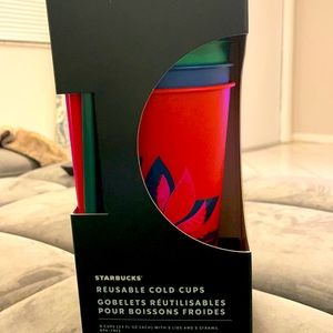 📚New 5pk Starbucks Reusable Cold Cups with Lids and Straws!📚